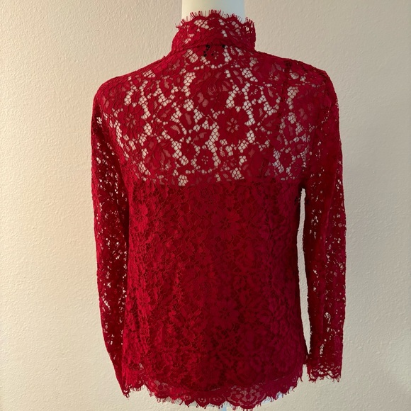 J. Crew Mockneck Floral Lace Red Top size 8 - Picture 5 of 7